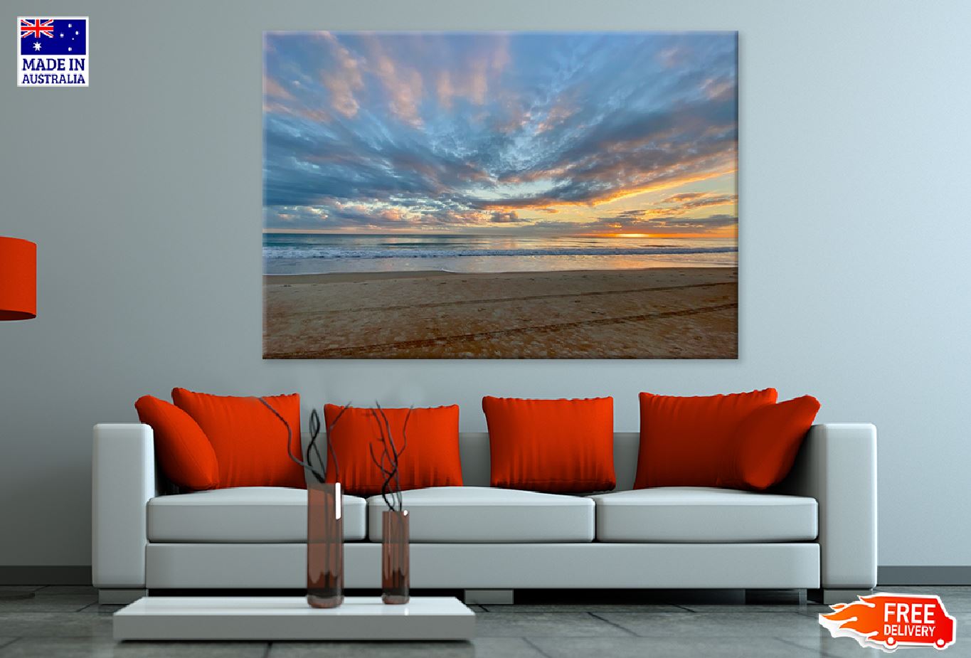 Seashore with Cloudy Sunset View Photograph Print 100% Australian Made