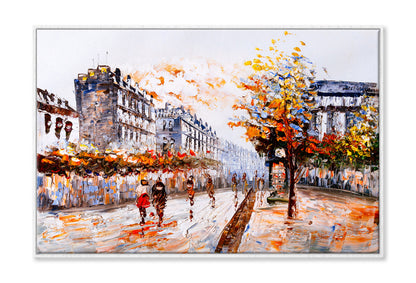 People Walking in Street of Paris Watercolor Painting Wall Art Limited Edition High Quality Print Canvas Box Framed White