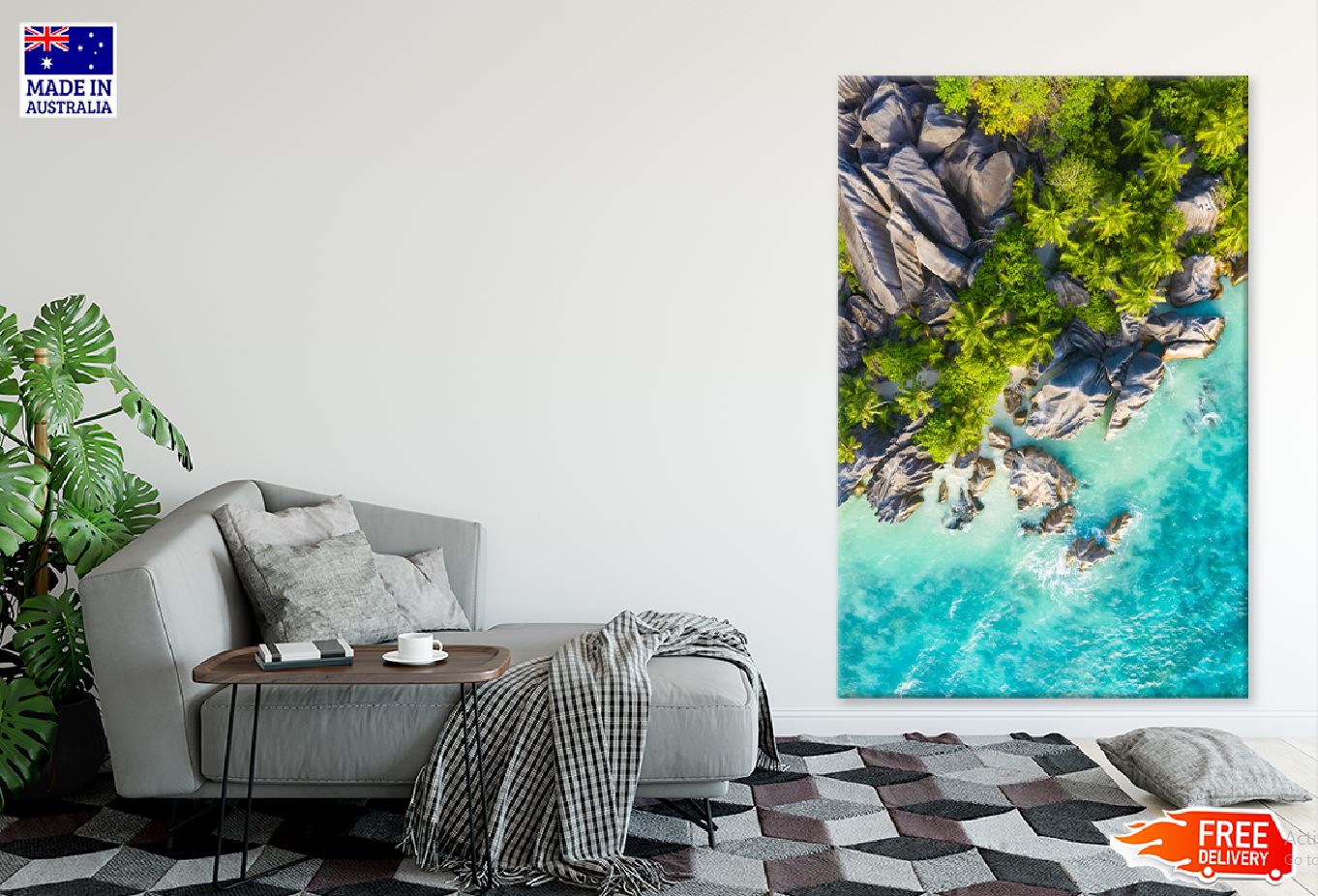 Island of La Digue & Rocks Aerial View Photograph Print 100% Australian Made
