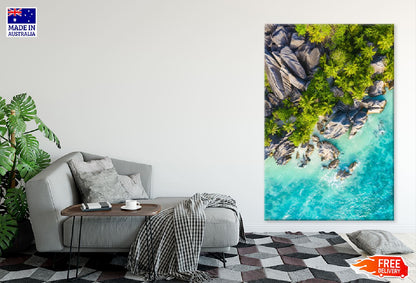 Island of La Digue & Rocks Aerial View Photograph Print 100% Australian Made