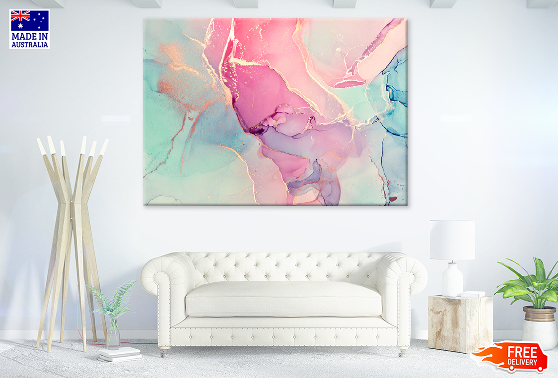 Blue Pink & Gold Abstract Design Print 100% Australian Made