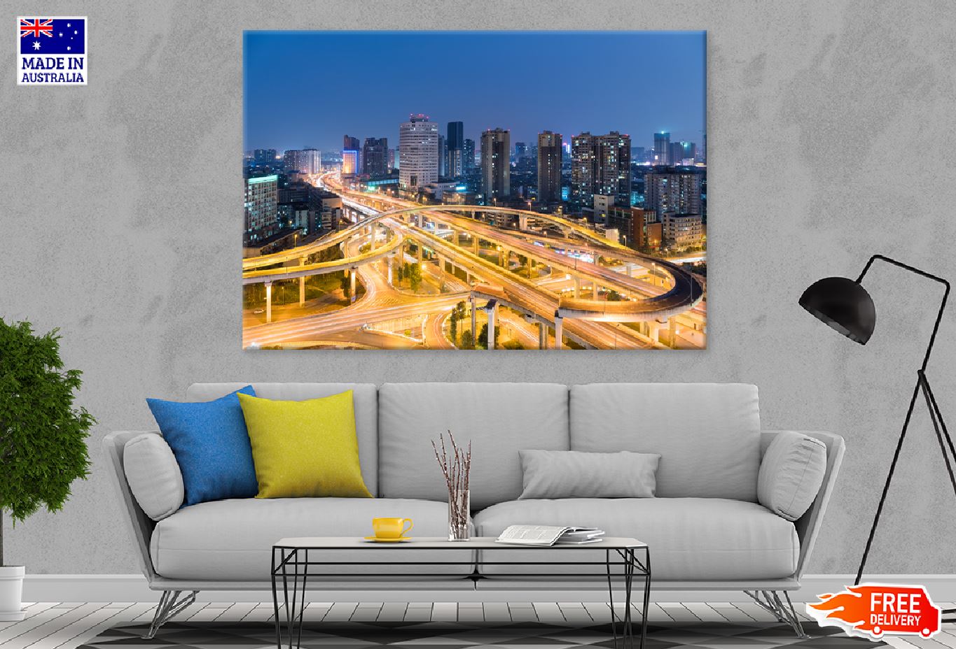 Modern City Skyline Traffic Night Photograph Print 100% Australian Made