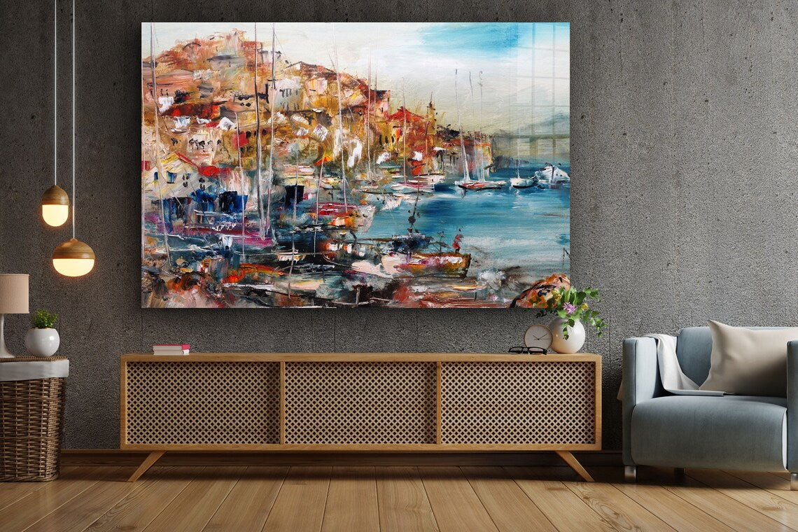 Old City Oil Painting Print Tempered Glass Wall Art 100% Made in Australia Ready to Hang