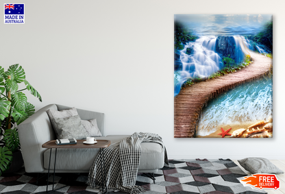 Stunning Waterfall & Wooden Bridge Photograph Print 100% Australian Made