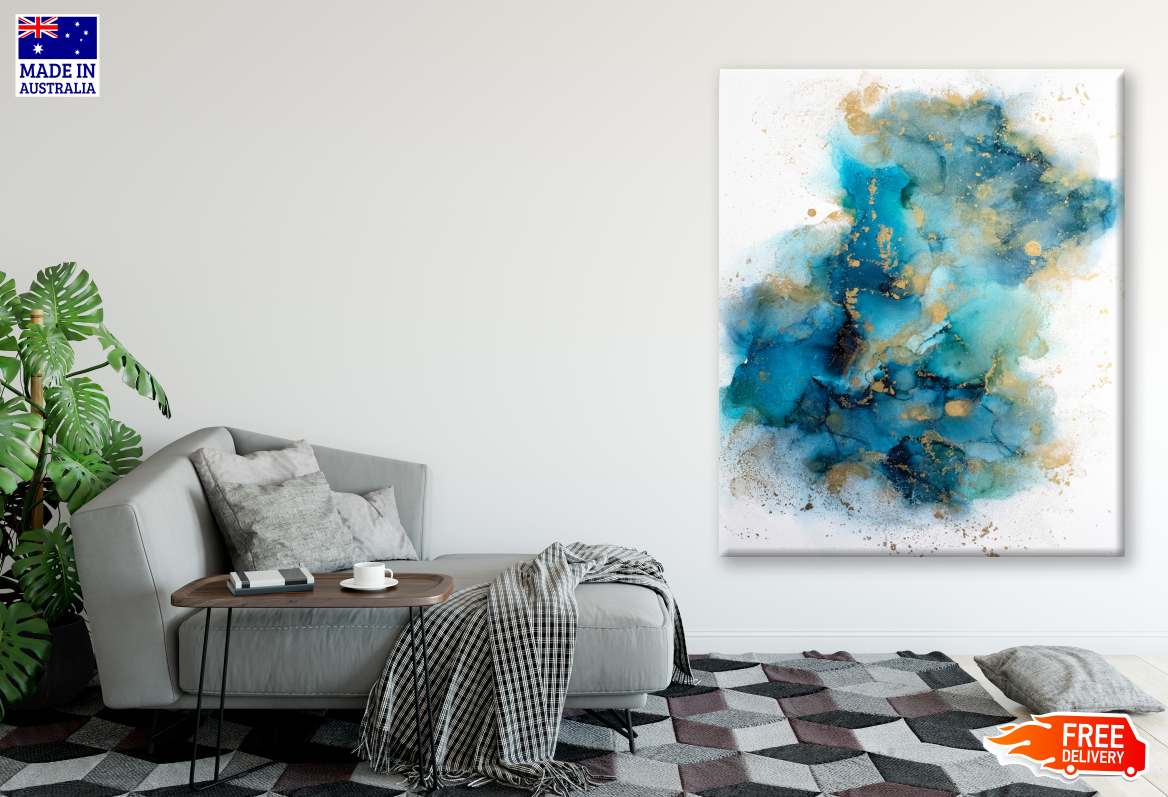 Blue Gold Abstract Design Print 100% Australian Made