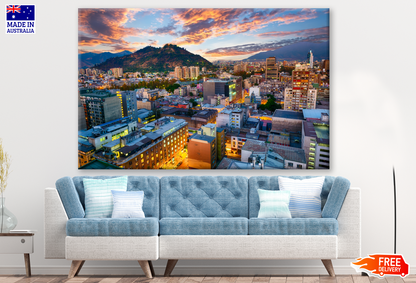 Santiago de Chile Downtown after Sunset, Chile Photograph Print 100% Australian Made