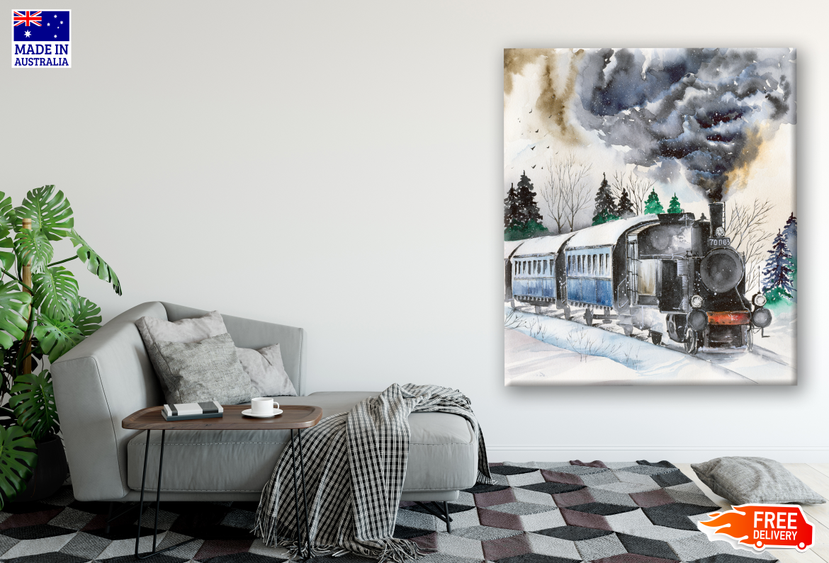 Train on Snow Painting Print 100% Australian Made