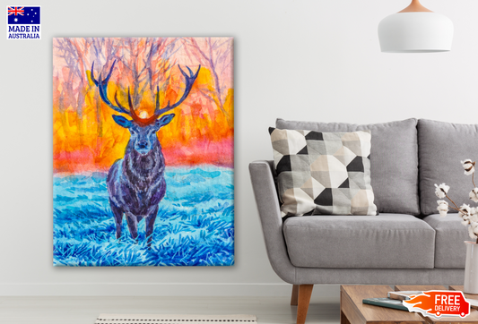 Deer with Antlers in the Autumn Forest Sunset Watercolour Painting Print 100% Australian Made