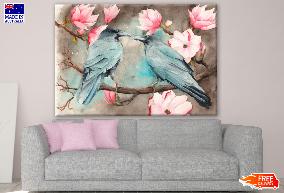 Two Ravens On The Magnolia Branch Painting Print 100% Australian Made