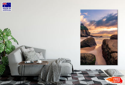 Rocky Beach Sunset Scenery View Photograph Print 100% Australian Made