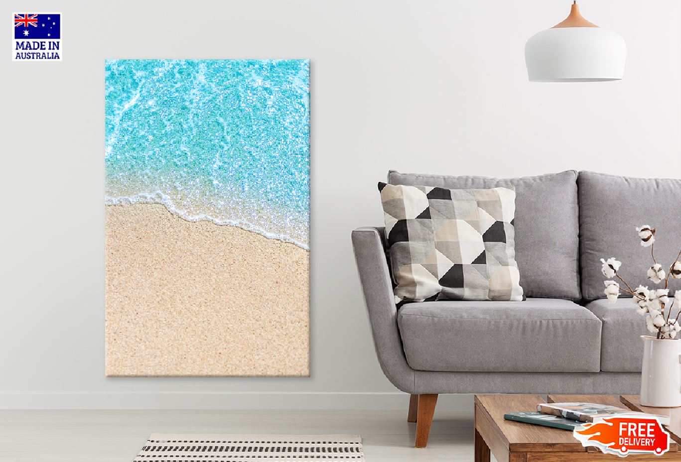 Blue Sea Waves on Sand Aerial Photograph Print 100% Australian Made