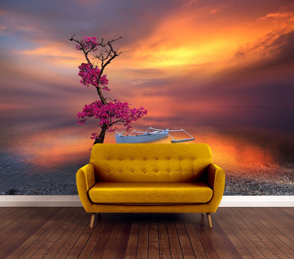 Wallpaper Murals Peel and Stick Removable Tree in a Lake Sunset High Quality