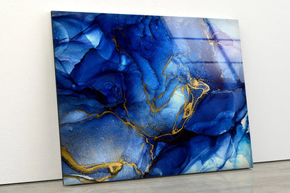 Blue & Gold Abstract Design Acrylic Glass Print Tempered Glass Wall Art 100% Made in Australia Ready to Hang