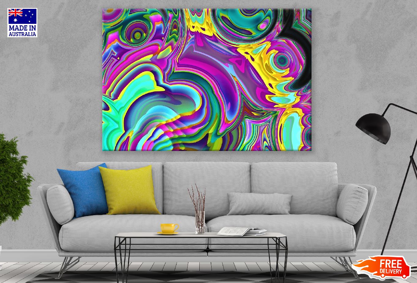 Pink Yellow & Green Abstract Design Print 100% Australian Made