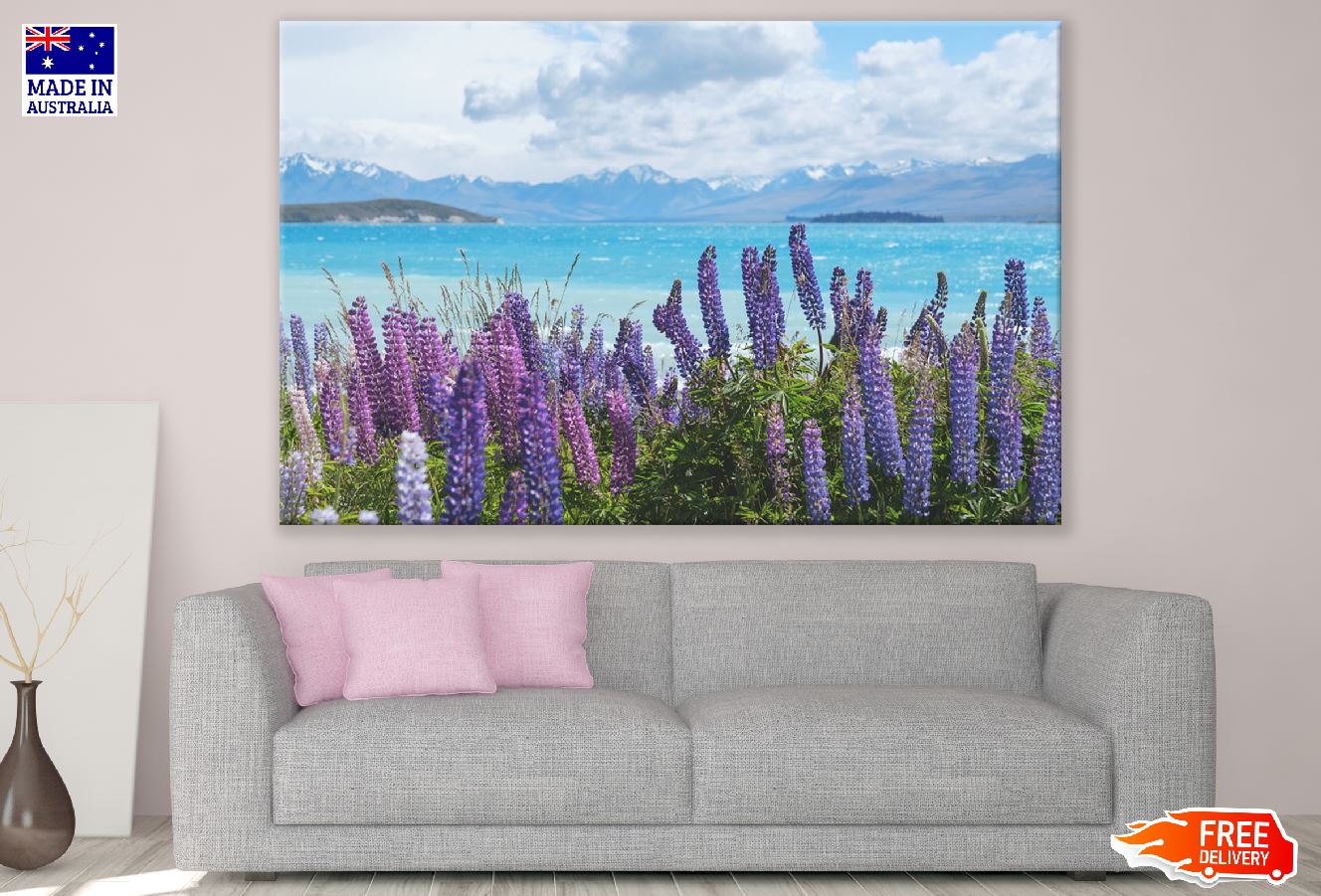 Purple Flowers in Sea Shore Photograph Print 100% Australian Made