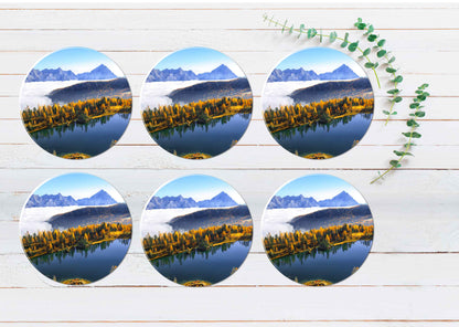 Clear Lake Federa in Dolomites Alps Coasters Wood & Rubber - Set of 6 Coasters