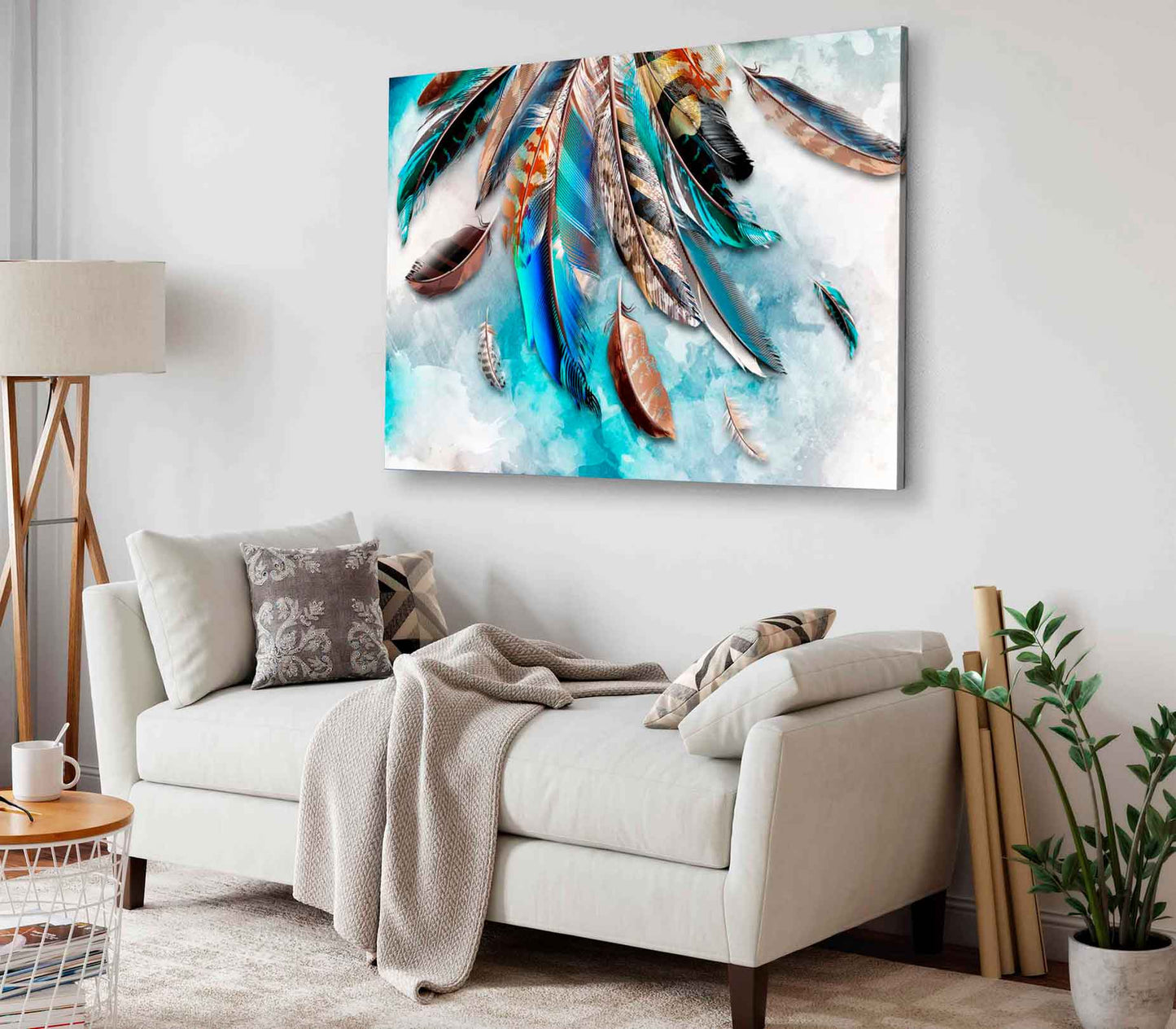 Bella Home Colorful Feather Watercolor Print Canvas Ready to hang