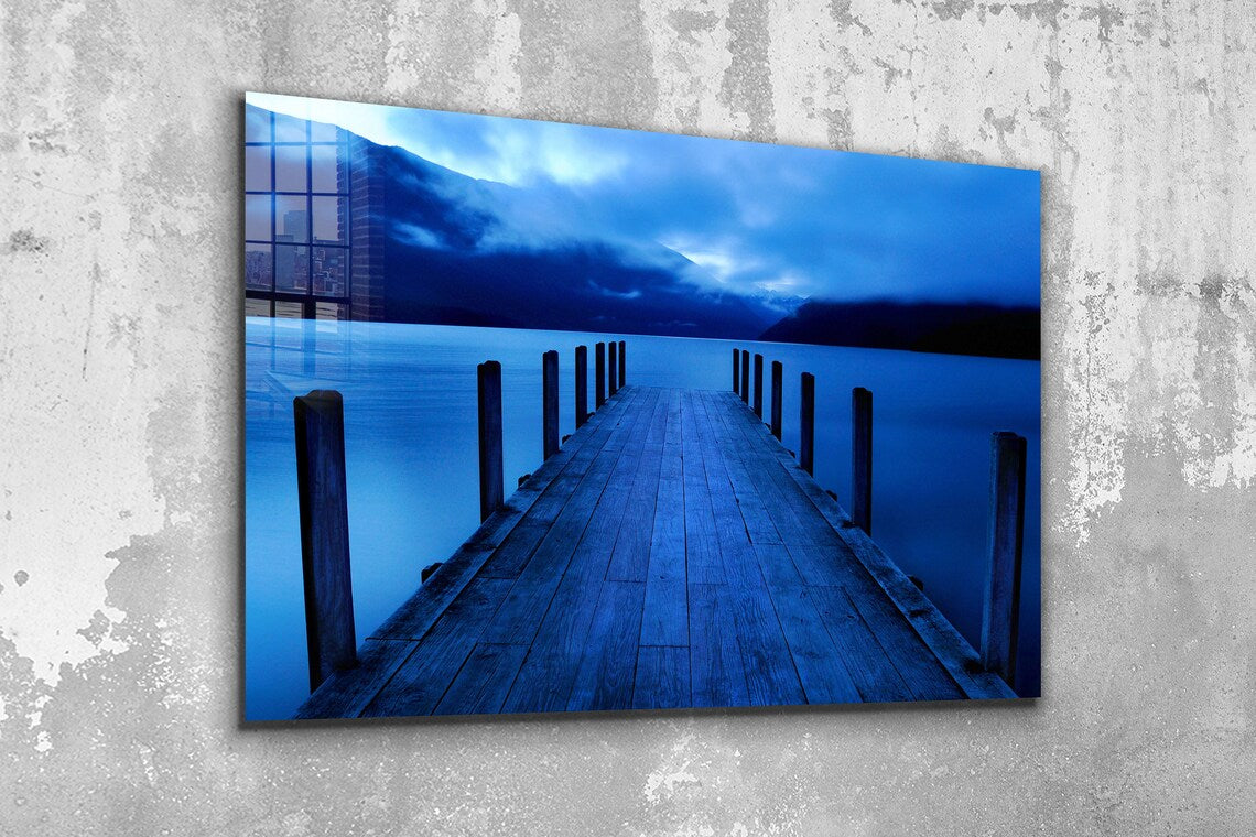 Pier Blue Lake Sky Print Tempered Glass Wall Art 100% Made in Australia Ready to Hang