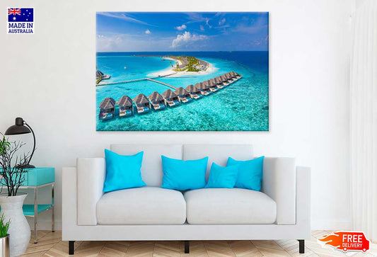 Maldives Paradise Scenery with Long Jetty Photograph Print 100% Australian Made