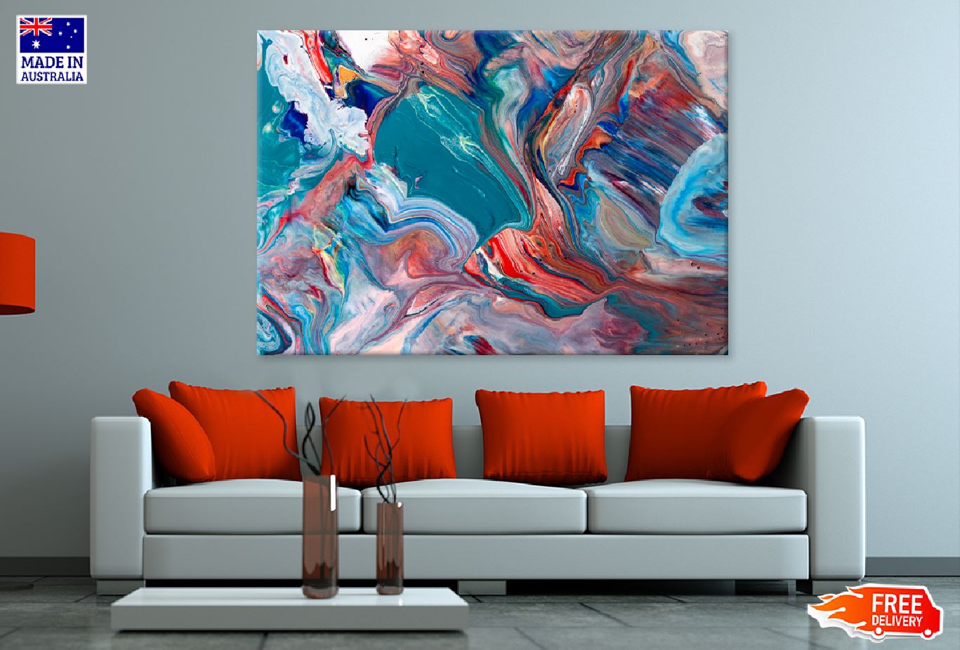 Blue Red & Green Fluid Abstract Design Print 100% Australian Made
