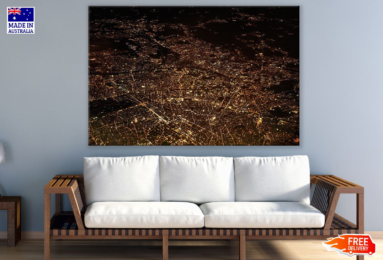 City Night Aerial View Photograph Print 100% Australian Made