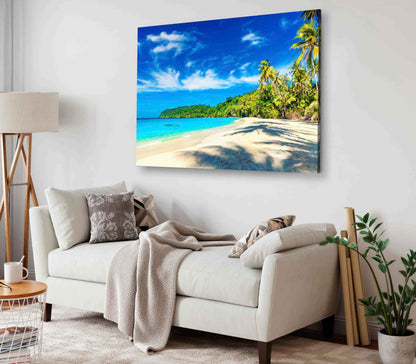 Bella Home Palm Trees near Sandy Beach View Print Canvas Ready to hang