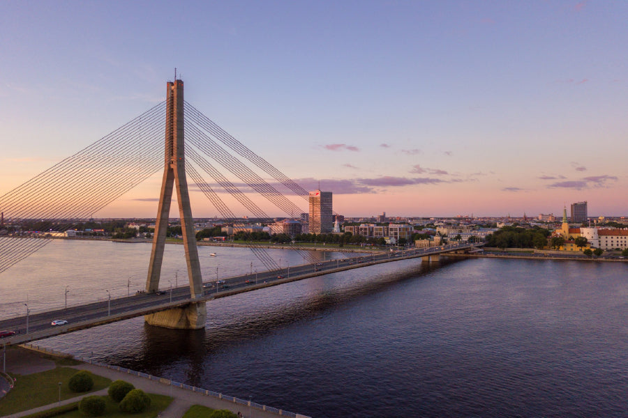 Vansu Bridge Daugava River Sunset View Photograph Print 100% Australian Made