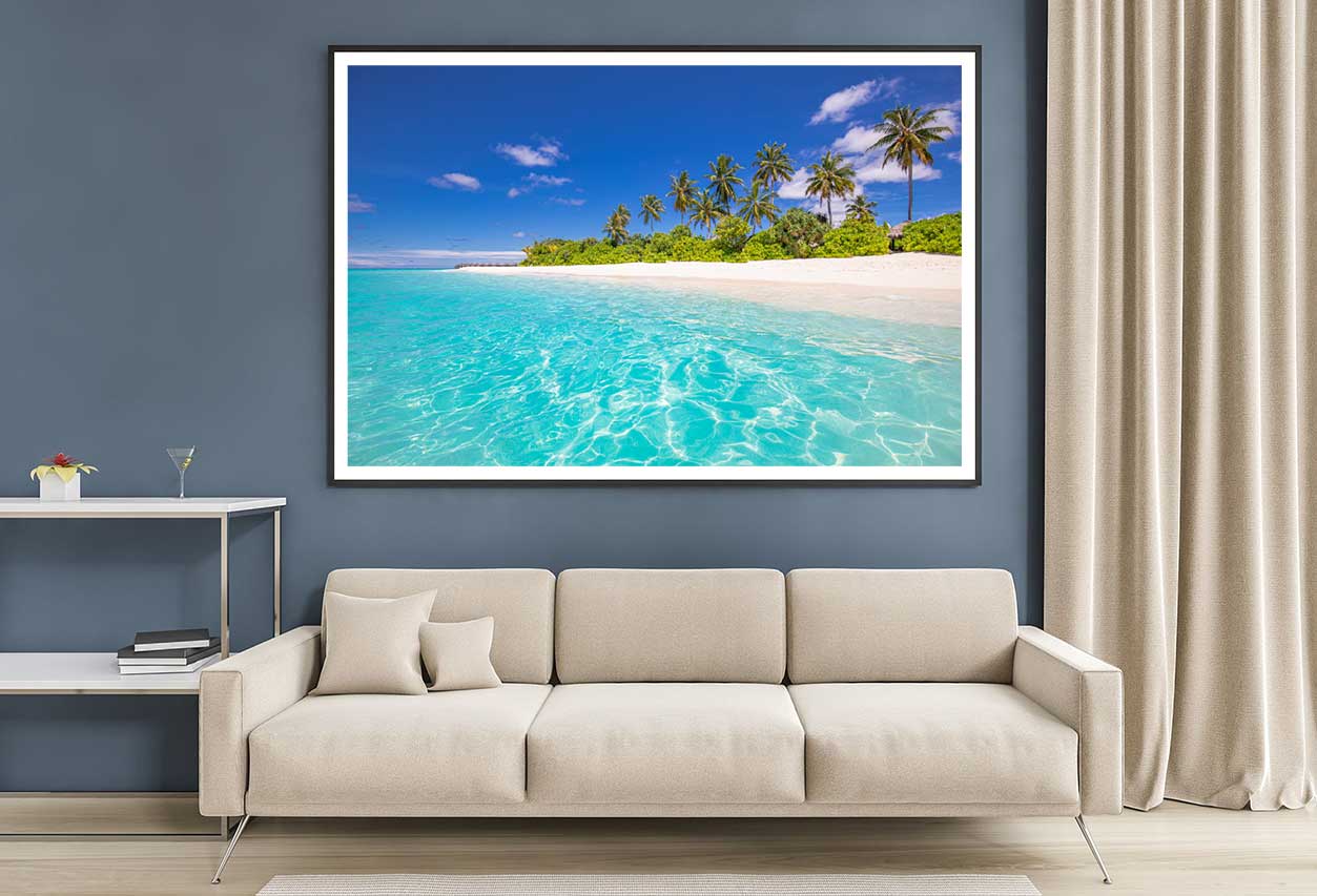 Sandy Tropical Sea & Palm Trees View Photograph Home Decor Premium Quality Poster Print Choose Your Sizes