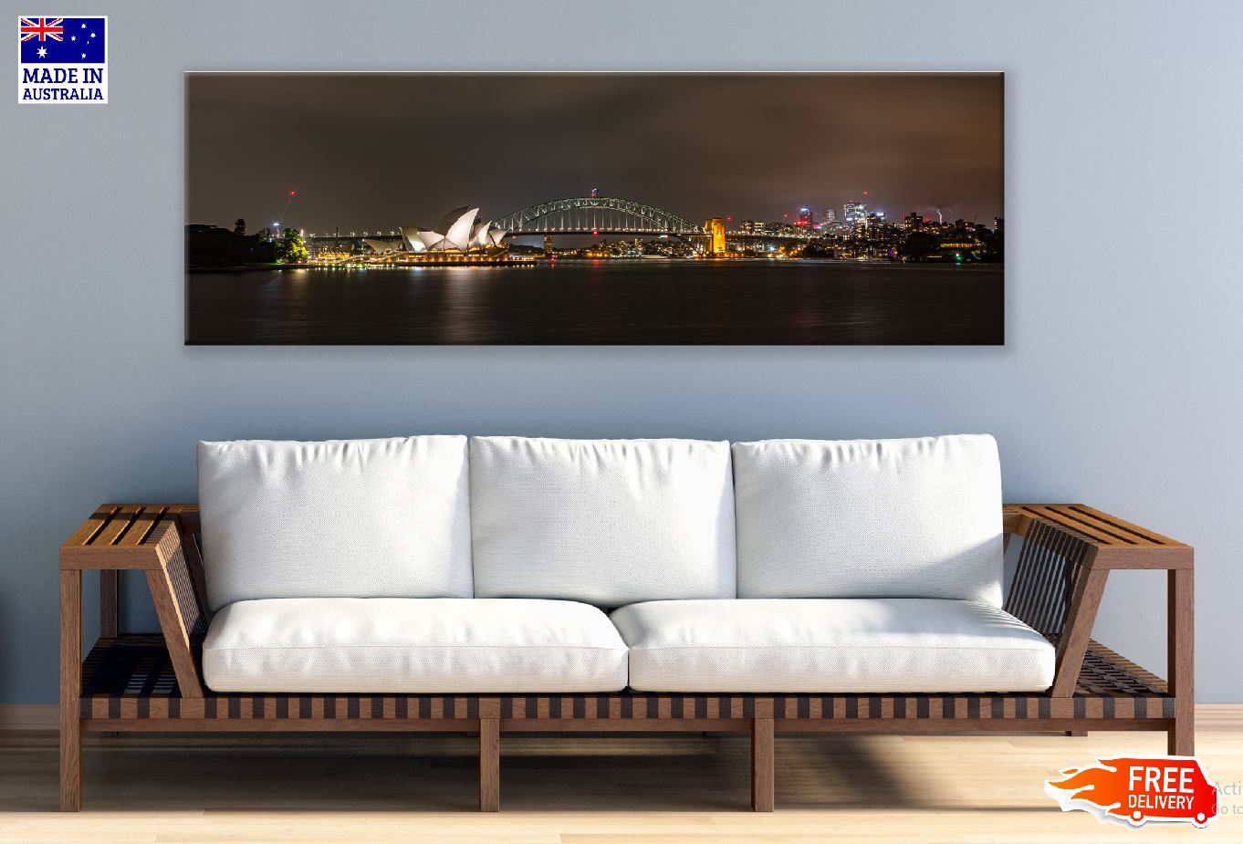 Panoramic Canvas Sydney City Night View Photograph High Quality 100% Australian Made Wall Canvas Print Ready to Hang