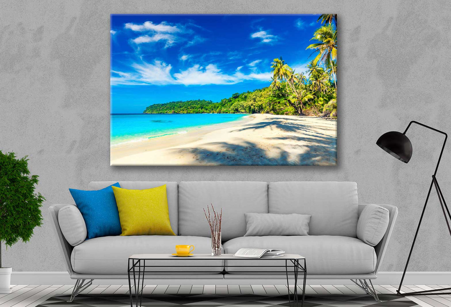 Bella Home Palm Trees near Sandy Beach View Print Canvas Ready to hang