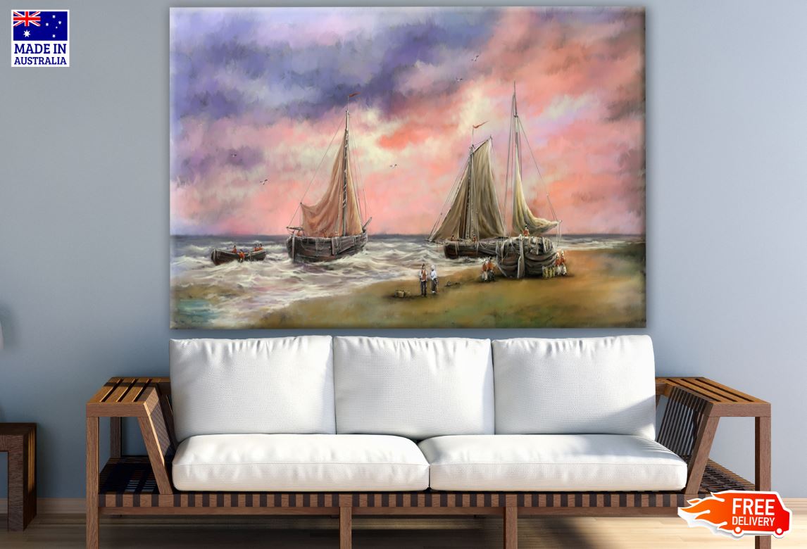 Boats on Beach Watercolor Painting Print 100% Australian Made