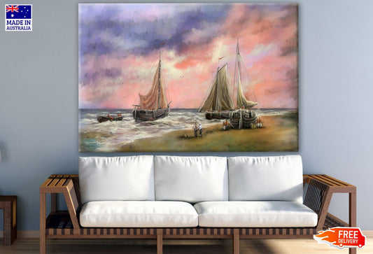 Boats on Beach Watercolor Painting Print 100% Australian Made