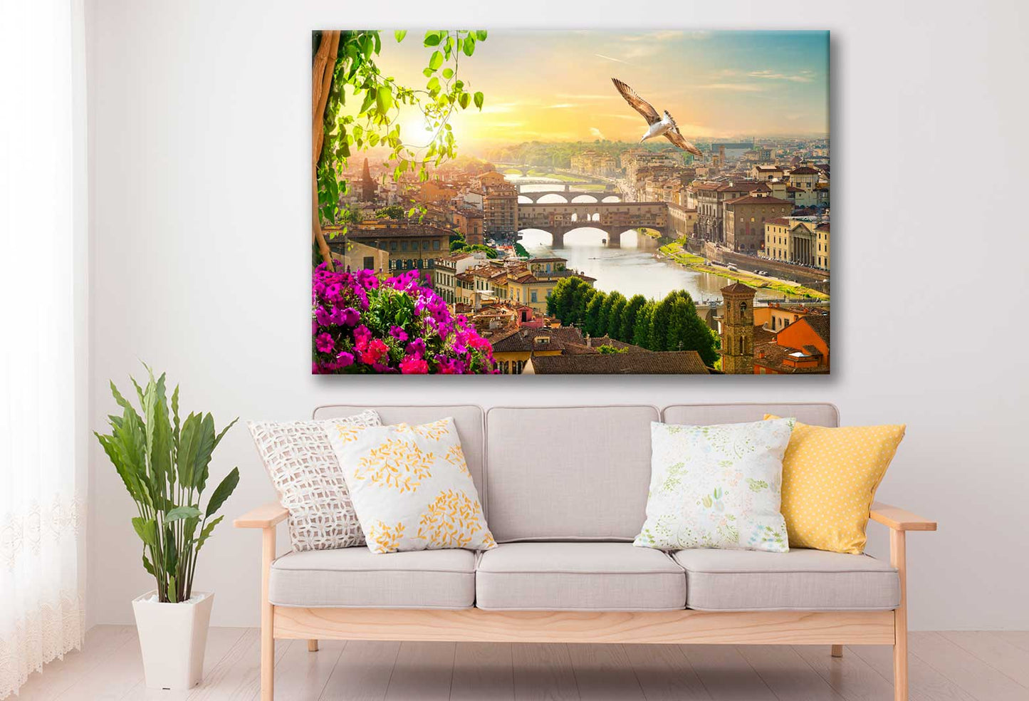 Bella Home The Bridges of Florence at Sunrise Print Canvas Ready to hang