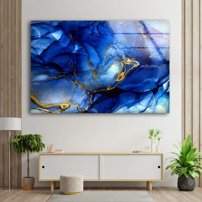 Blue & Gold Abstract Design Acrylic Glass Print Tempered Glass Wall Art 100% Made in Australia Ready to Hang