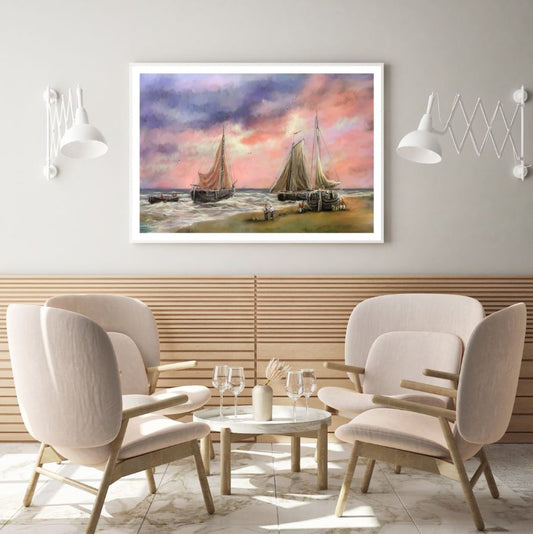 Boats on Beach Watercolor Paint Home Decor Premium Quality Poster Print Choose Your Sizes