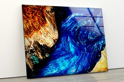 Wooden Marble With Epoxy Resin Blue Photograph Acrylic Glass Print Tempered Glass Wall Art 100% Made in Australia Ready to Hang