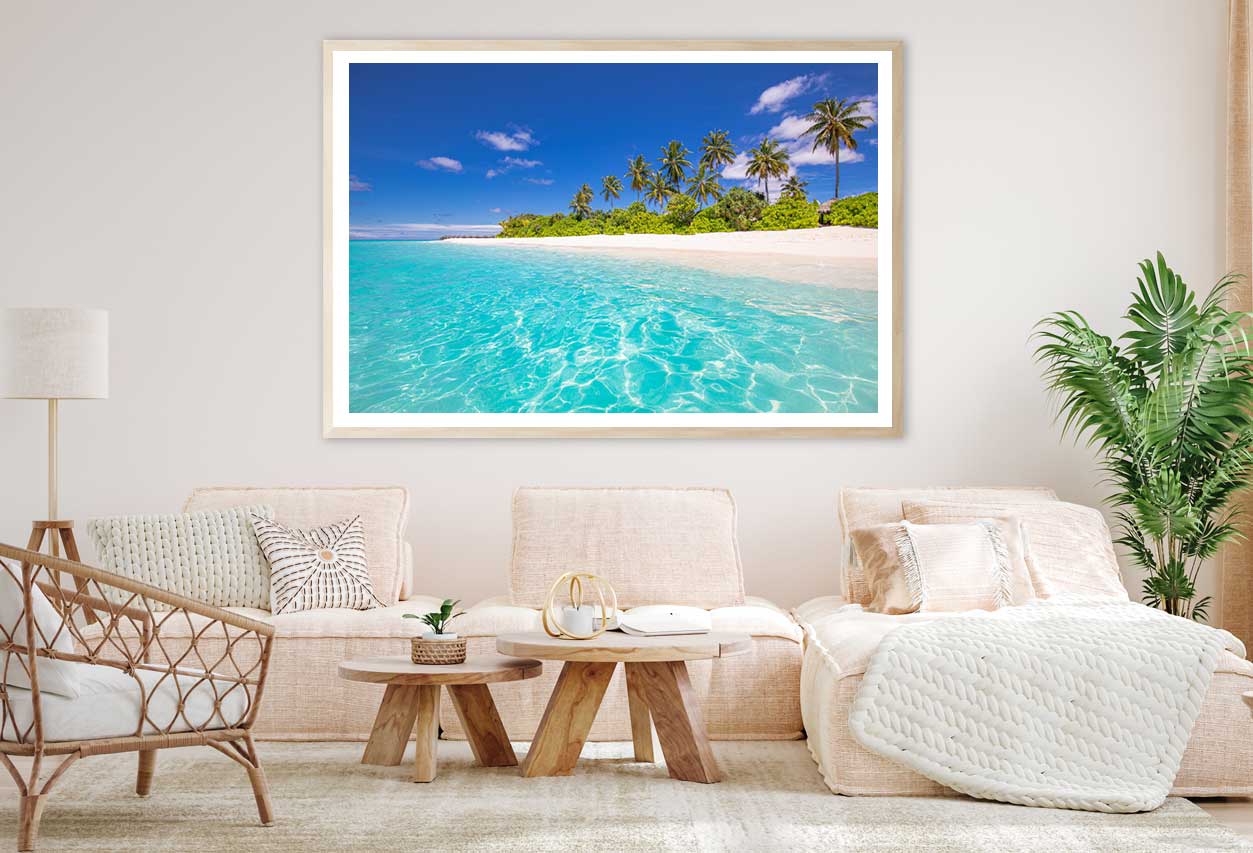 Sandy Tropical Sea & Palm Trees View Photograph Home Decor Premium Quality Poster Print Choose Your Sizes