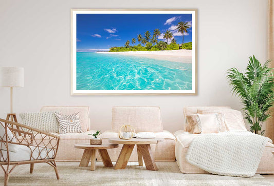 Sandy Tropical Sea & Palm Trees View Photograph Home Decor Premium Quality Poster Print Choose Your Sizes