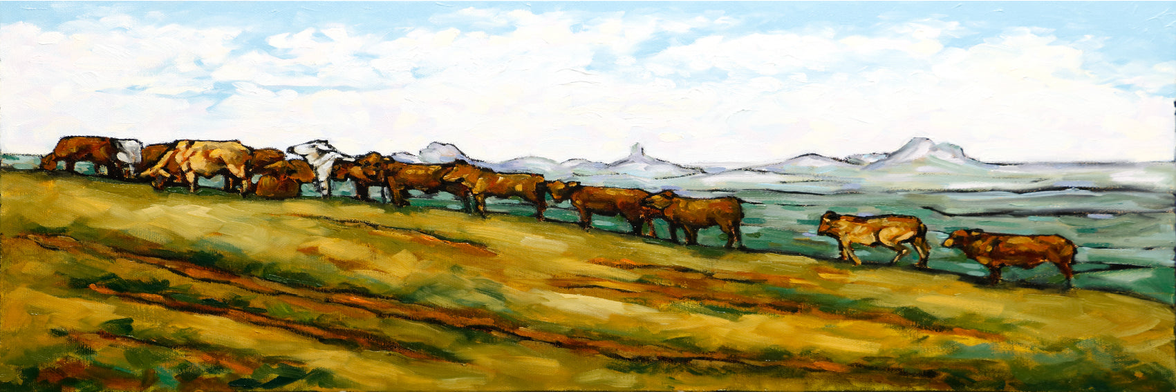 Panoramic Canvas Maleny Australia Cows Eating High Quality 100% Australian Made Wall Canvas Print Ready to Hang