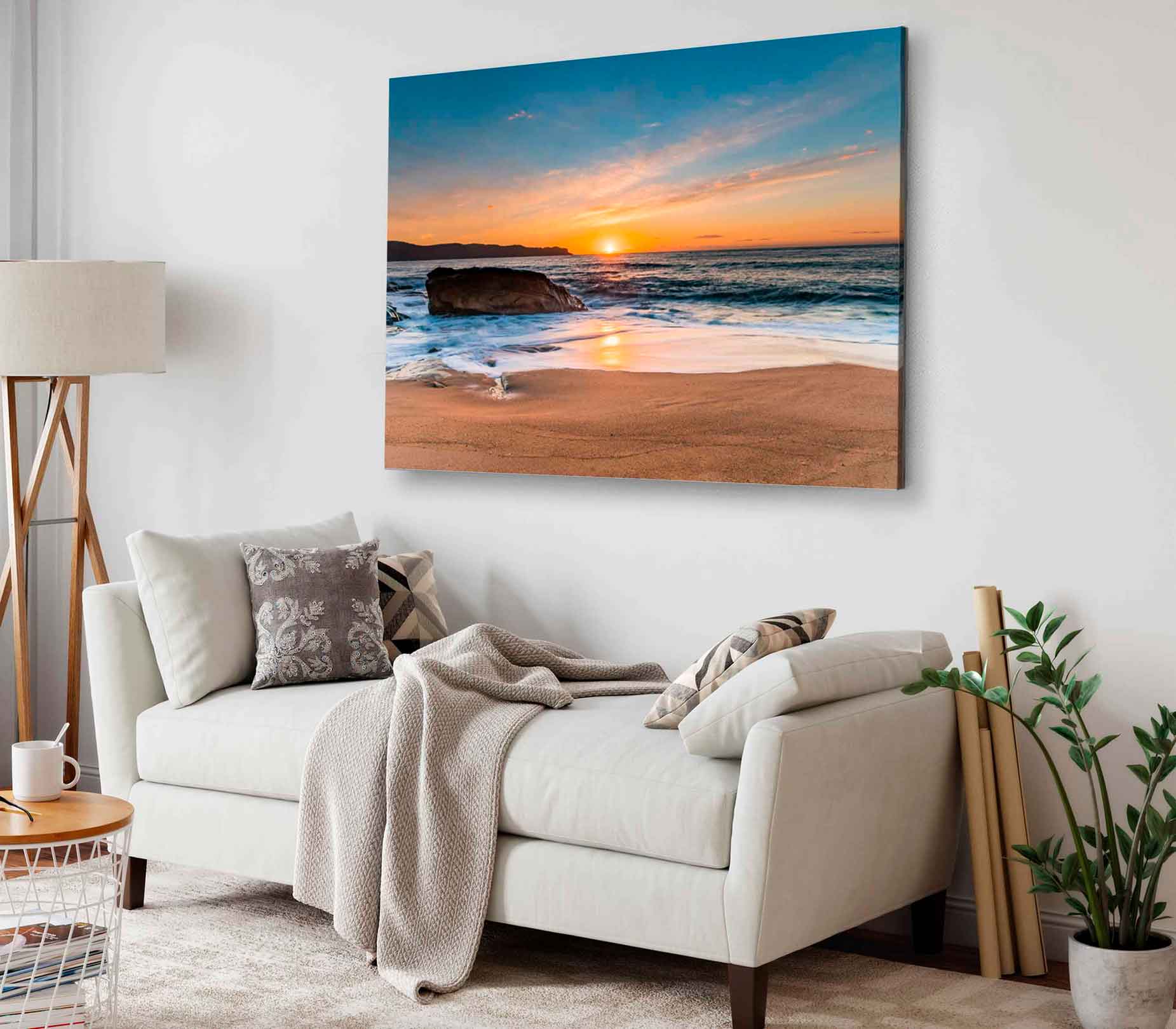 Bella Home Rocks near Sand Beach Sunset View Print Canvas Ready to hang