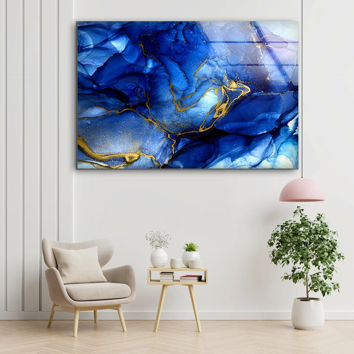 Blue & Gold Abstract Design Acrylic Glass Print Tempered Glass Wall Art 100% Made in Australia Ready to Hang