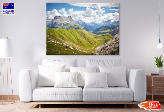 Grass on Mountains & Sky View Photograph Print 100% Australian Made