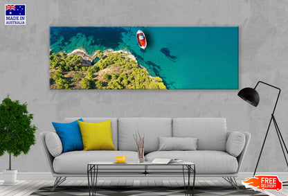 Panoramic Canvas Fishing Boat on Sea Photograph High Quality 100% Australian Made Wall Canvas Print Ready to Hang