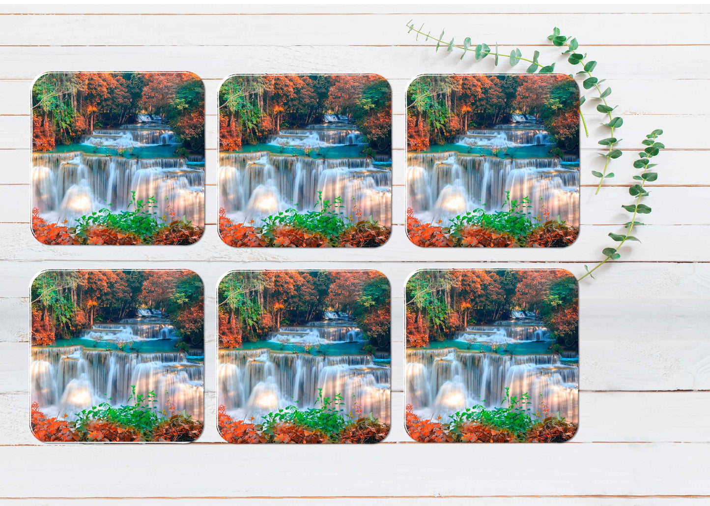 Waterfalls In Deep Forest at Thailand Coasters Wood & Rubber - Set of 6 Coasters