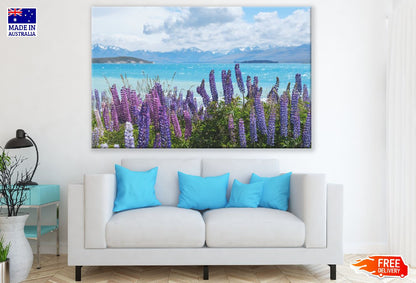 Purple Flowers in Sea Shore Photograph Print 100% Australian Made