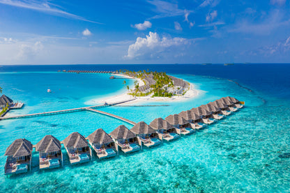 Maldives Paradise Scenery with Long Jetty Photograph Print 100% Australian Made