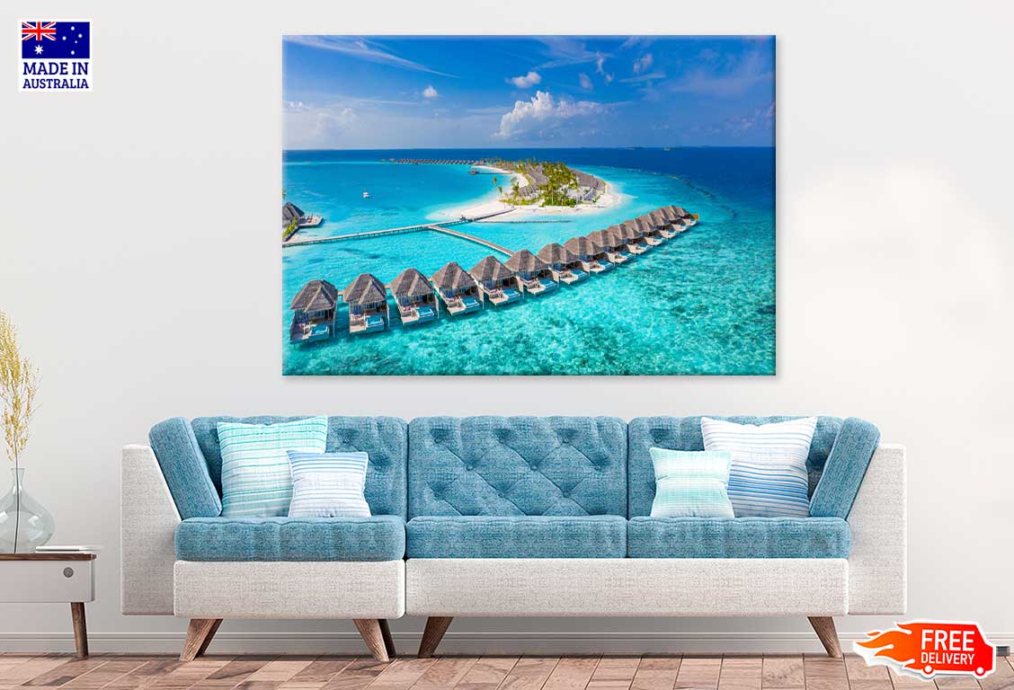 Maldives Paradise Scenery with Long Jetty Photograph Print 100% Australian Made