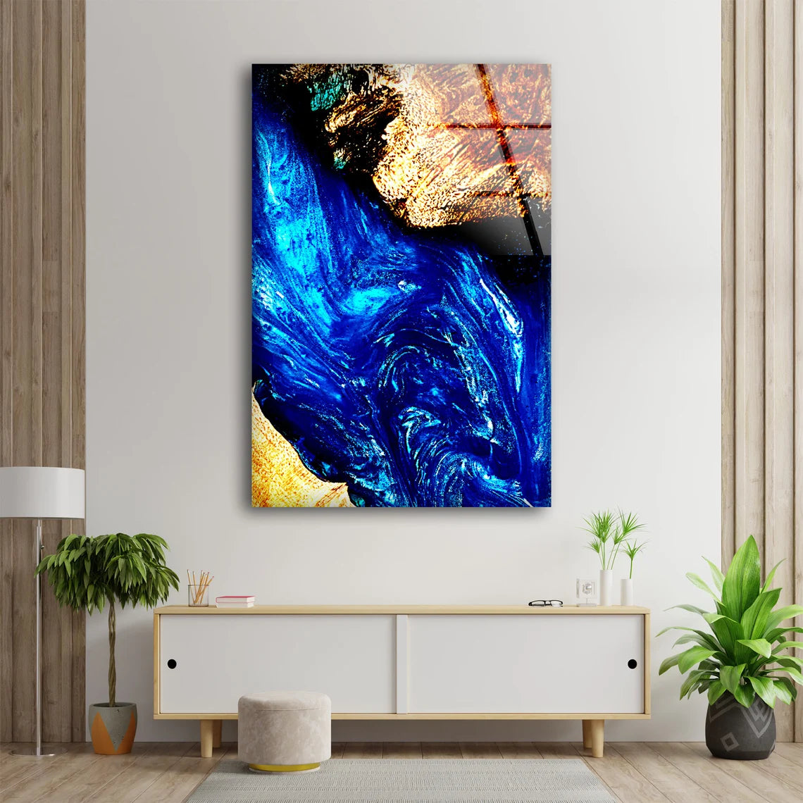 Wooden Marble With Epoxy Resin Blue Photograph Acrylic Glass Print Tempered Glass Wall Art 100% Made in Australia Ready to Hang