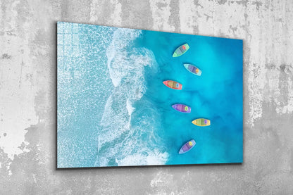 Aerial Beach & Boats Print Tempered Glass Wall Art 100% Made in Australia Ready to Hang