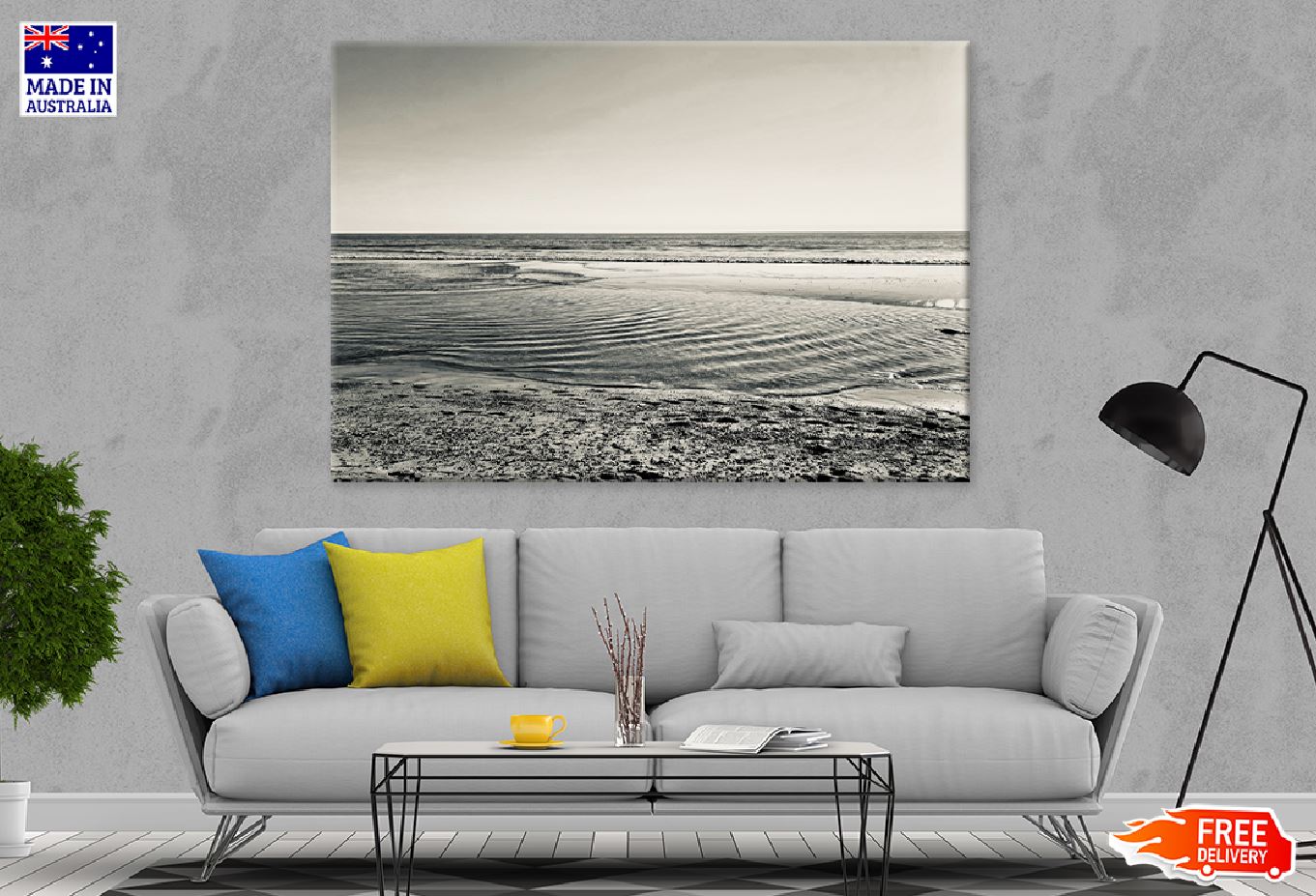 Sandy Sea Waves B&W Scenery View Photograph Print 100% Australian Made